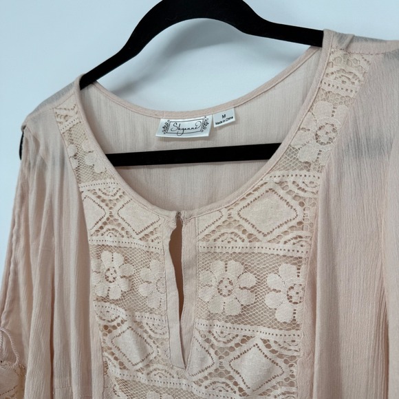 SHYANNE BLUSH PINK LACE TRIM BOHO MINI DRESS MEDIUM NWT - Picture 6 of 13